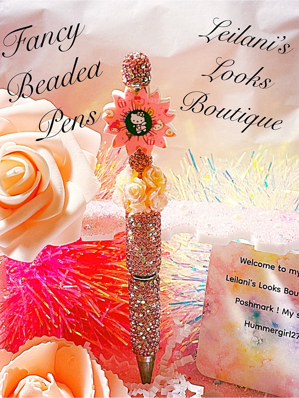 Fancy beaded Pen/gifts/Pink glitter pen with Hello Kitty charm